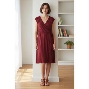 Garnet Hill Womens Faux Wrap Sleeveless Dress Size Large Red